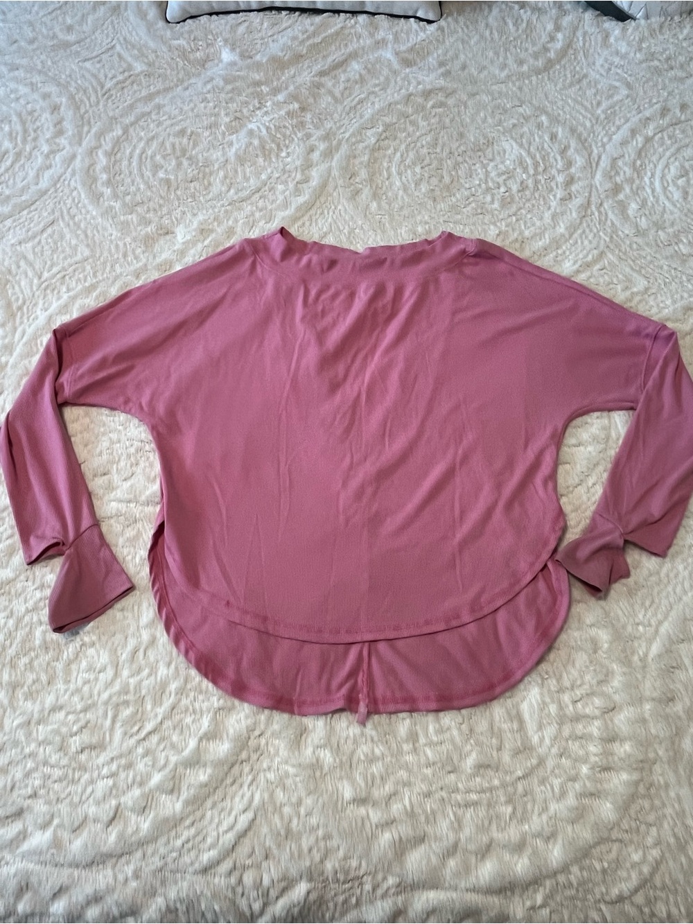 Large Women's Long Sleeve Top in Dusty Rose with Open Back